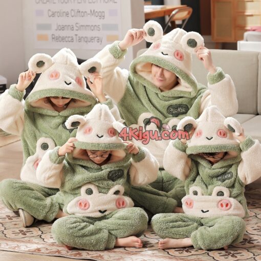 Frog Coral Velvet Matching Family Pajamas