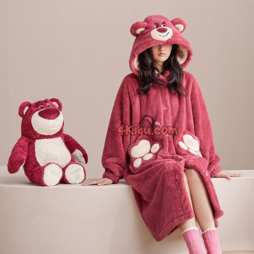 Lotso Bear Adult Flannel Lovers Bathrobe Kigurumi Pajamas - Image 3