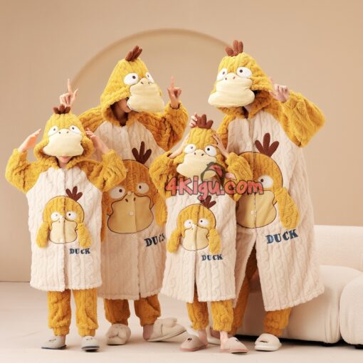 Psyduck Coral Velvet Robe Matching Family Pajamas - Image 3