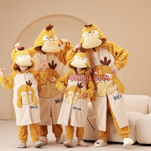 Psyduck Coral Velvet Robe Matching Family Pajamas