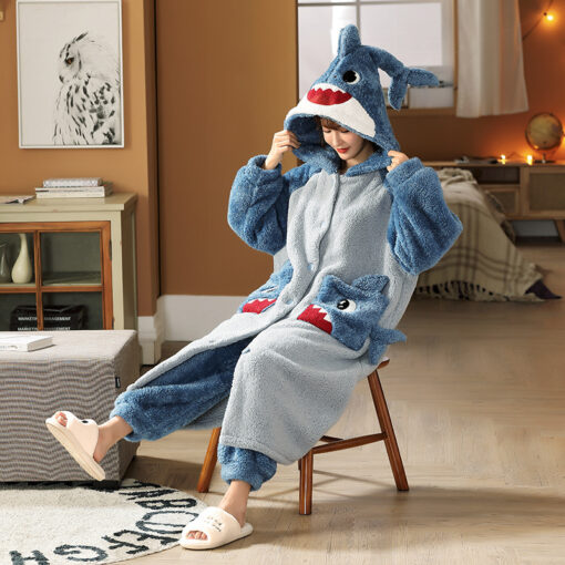 Shark Coral Velvet Robe Matching Family Pajamas - Image 3