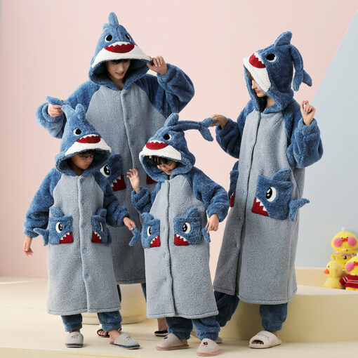 Shark Coral Velvet Robe Matching Family Pajamas