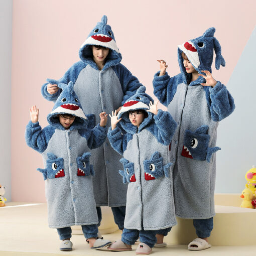 Shark Coral Velvet Robe Matching Family Pajamas - Image 2