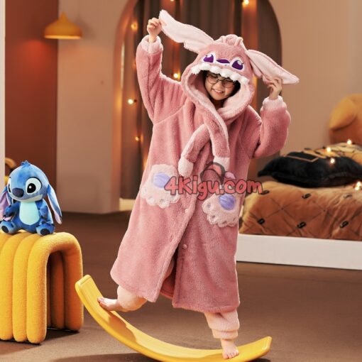 Stitch Coral Velvet Robe Matching Family Pajamas - Image 3