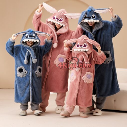 Stitch Coral Velvet Robe Matching Family Pajamas - Image 2