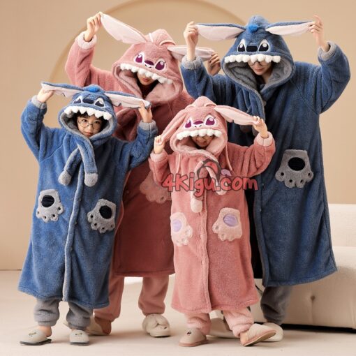 Stitch Coral Velvet Robe Matching Family Pajamas