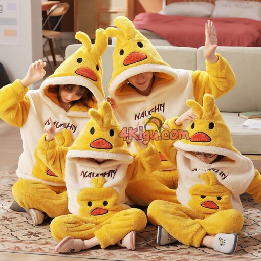 Yellow Bird Coral Velvet Matching Family Pajamas