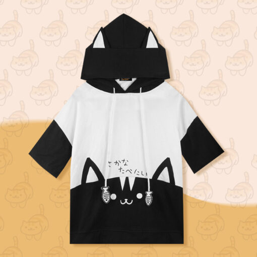 Cat Anime Game Neko Atsume Short Sleeve Hoodie - Image 2