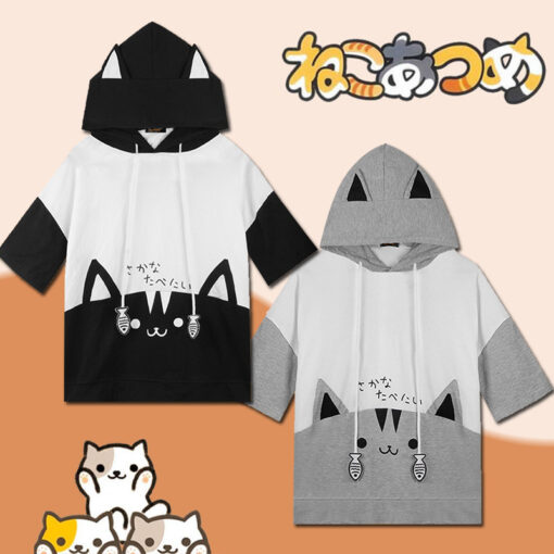 Cat Anime Game Neko Atsume Short Sleeve Hoodie