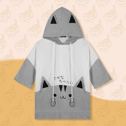 Cat Anime Game Neko Atsume Short Sleeve Hoodie - Image 3