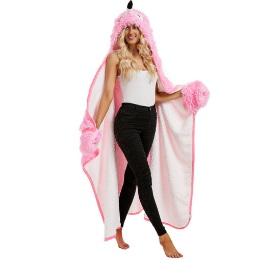 Cartoon Flamingo Wearable Hooded Blanket - Image 4