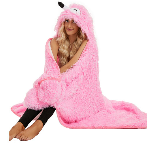 Cartoon Flamingo Wearable Hooded Blanket - Image 2