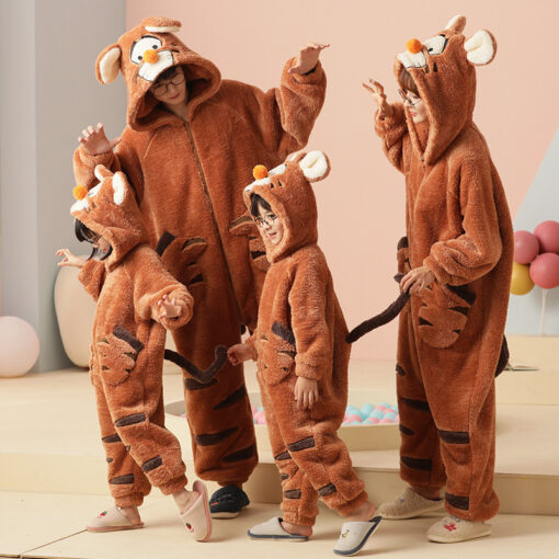 Tiger Coral Velvet Matching Family Cartoon Animal Onesies - Image 2