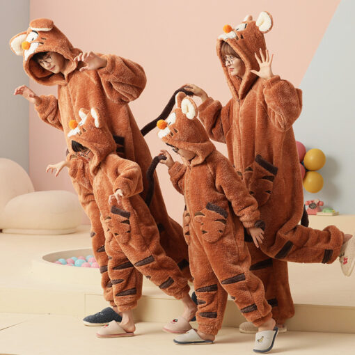 Tiger Coral Velvet Matching Family Cartoon Animal Onesies