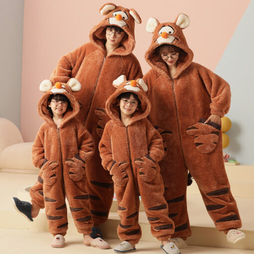 Tiger Coral Velvet Matching Family Cartoon Animal Onesies - Image 3