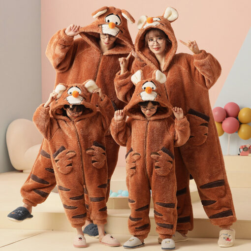 Tiger Coral Velvet Matching Family Cartoon Animal Onesies - Image 4