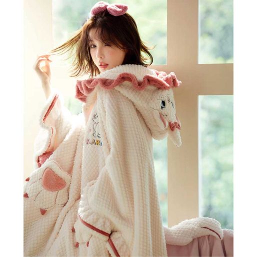 Adorable Marie Cat Women's Coral Fleece Bathrobe Lounge Sleepwear - Image 5