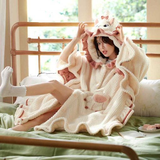 Adorable Marie Cat Women's Coral Fleece Bathrobe Lounge Sleepwear