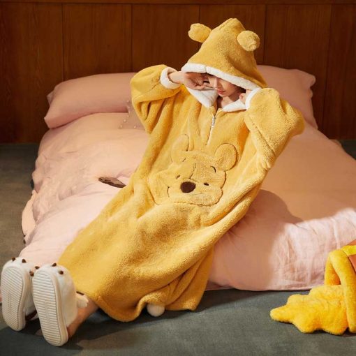 Cartoon Bear Kawaii Hooded Sleepwear Home Dress