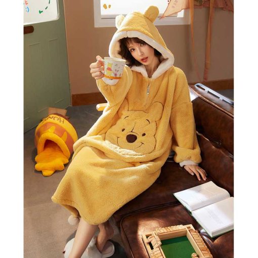 Cartoon Bear Kawaii Hooded Sleepwear Home Dress - Image 2