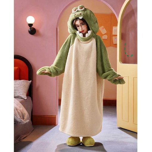 Crocodile Kawaii Cartoon Hooded Sleepwear Home Dress