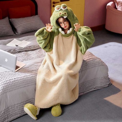 Crocodile Kawaii Cartoon Hooded Sleepwear Home Dress - Image 2