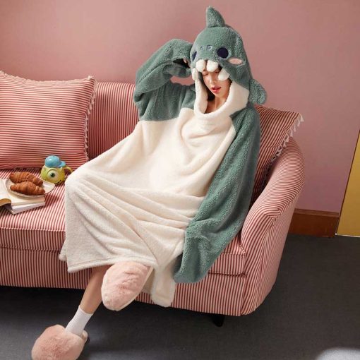 Shark Kawaii Cartoon Hooded Sleepwear Home Dress