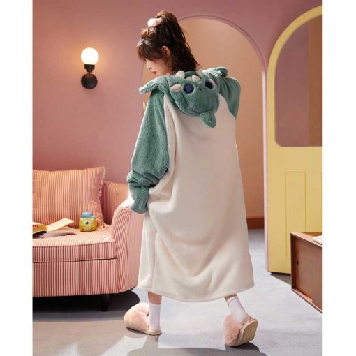 Shark Kawaii Cartoon Hooded Sleepwear Home Dress - Image 4