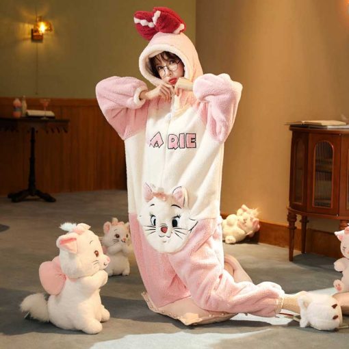 Pink Marie Cat Women’s Coral Fleece Onesie - Image 2